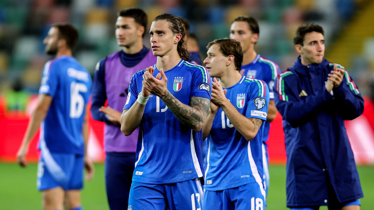 UDINE, ITALY - 2025/10/14: Riccardo Calafiori of Italy seen in action during the European Qualifier Fifa World Cup 2026 - Group I Matchday 8 - between Italy and Israel at Friuli Stadium of Udine. Final scores; Italy 3-0 Israel.