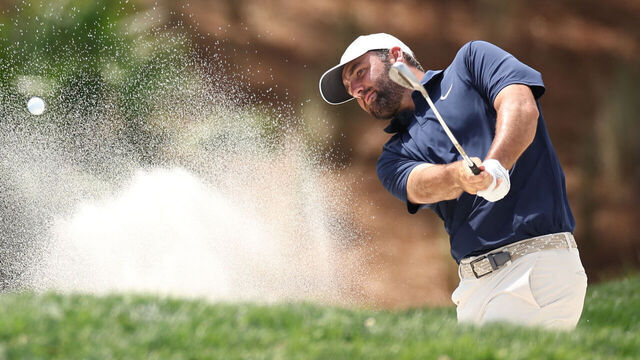 PONTE VEDRA BEACH, FLORIDA - MARCH 15: Scottie Scheffler of the United States plays a shot from a bunker on the eighth hole during the final round of THE PLAYERS Championship 2026 at THE PLAYERS Stadium course at TPC Sawgrass on March 15, 2026 in Ponte Vedra Beach, Florida.