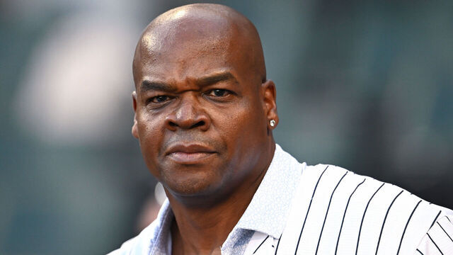 CHICAGO, ILLINOIS - AUGUST 31: Former Chicago White Sox player and Hall of Famer Frank Thomas looks on before the game between the Chicago White Sox and the New York Mets at Guaranteed Rate Field on August 31, 2024 in Chicago, Illinois.