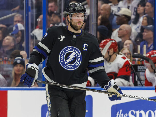 TAMPA, FL - MARCH 14: Victor Hedman #77 of the Tampa Bay Lightning against the Carolina Hurricanes at Benchmark International Arena on March 14, 2026 in Tampa, Florida.
