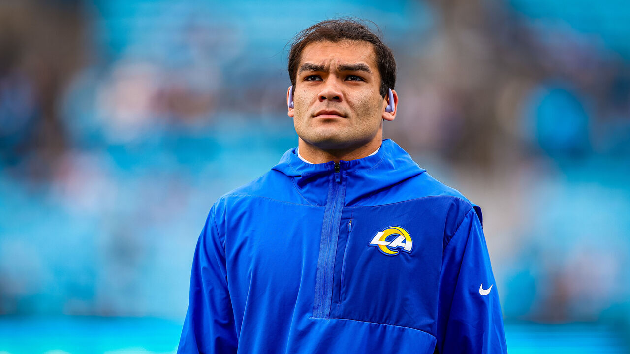 CHARLOTTE, NORTH CAROLINA - JANUARY 10: Puka Nacua #12 of the Los Angeles Rams warms up before the NFC Wild Card Playoff game against the Carolina Panthers at Bank of America Stadium on January 10, 2026 in Charlotte, North Carolina.