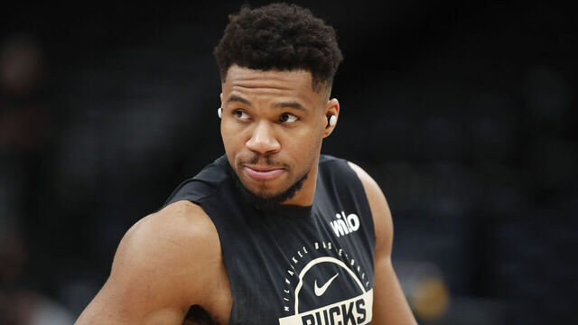 SALT LAKE CITY, UT - MARCH 19: Giannis Antetokounmpo #29 of the Milwaukee Bucks walks on the court during warmups before their game against the Utah Jazz at the Delta Center on March 19, 2026 in Salt Lake City, Utah.