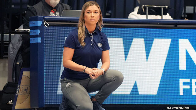 WASHINGTON, DC - NOVEMBER 23: Head coach Hana Haden of the Georgia Southern Eagles looks on during a womens college basketball game against the George Washington Revolutionaries at the Smith Center on November 23, 2024 in Washington, DC.
