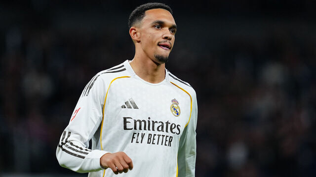 MADRID, SPAIN - 2026/03/22: Trent Alexander-Arnold of Real Madrid CF reacts during the LaLiga EA Sports match between Real Madrid CF and Atletico de Madrid at the Santiago Bernabéu. Final Score: Real Madrid 3-2 Atletico de Madrid.
