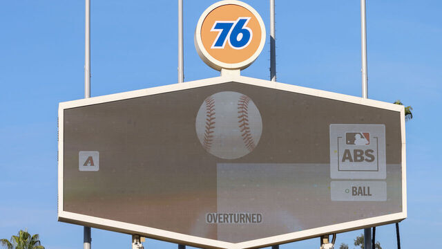 LOS ANGELES, CA - MARCH 26: A detail shot of an ABS review on the scoreboard in the first inning during the game between the Arizona Diamondbacks and the Los Angeles Dodgers at UNIQLO Field at Dodger Stadium on Thursday, March 26, 2026 in Los Angeles, California.