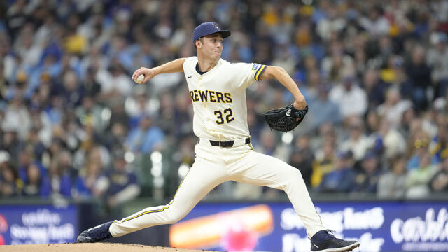 MILWAUKEE, WISCONSIN - MARCH 26: Jacob Misiorowski #32 of the Milwaukee Brewers pitches against the Chicago White Sox in the first inning on Opening Day at American Family Field on March 26, 2026 in Milwaukee, Wisconsin.