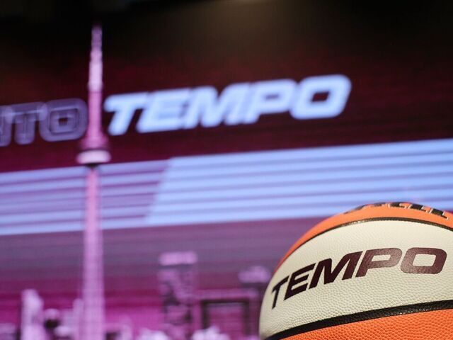 TORONTO. Ceremonial ball detail shot. Teresa Resch, President, Tempo Basketball Club introduces Monica Wright Rogers is introduced as GM, Toronto Tempo. (R.J.Johnston/Toronto Star) R.J. Johnston/Toronto Star (R.J. Johnston/Toronto Star via Getty Images)