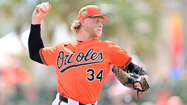 SARASOTA, FLORIDA - MARCH 04: Shane Baz #34 of the Baltimore Orioles delivers a pitch in the first inning against the Houston Astros during a Grapefruit League spring training game at Ed Smith Stadium on March 04, 2026 in Sarasota, Florida.