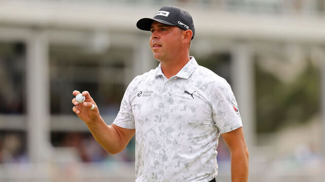 HOUSTON, TEXAS - MARCH 28: Gary Woodland of the United States reacts after making par on the 18th green during the third round of the Texas Children's Houston Open 2026 at Memorial Park Golf Course on March 28, 2026 in Houston, Texas.