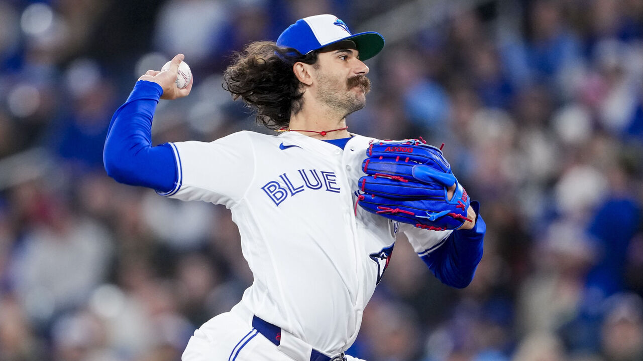 TORONTO, CANADA - MARCH 28: Dylan Cease #84 of the Toronto Blue Jays pitches against the Athletics during the first inning in their MLB game at the Rogers Centre on March 28, 2026 in Toronto, Ontario, Canada.