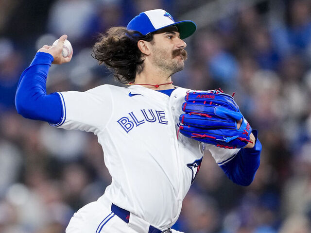 TORONTO, CANADA - MARCH 28: Dylan Cease #84 of the Toronto Blue Jays pitches against the Athletics during the first inning in their MLB game at the Rogers Centre on March 28, 2026 in Toronto, Ontario, Canada.