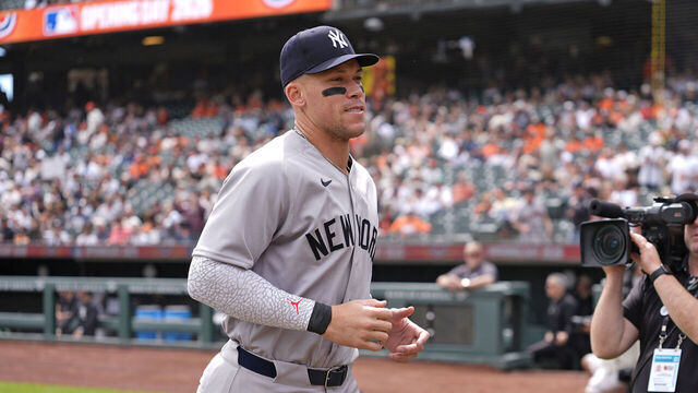 SAN FRANCISCO, CALIFORNIA - MARCH 27: Aaron Judge #99 of the New York Yankees prepares for the game at Oracle Park on March 27, 2026 in San Francisco, California.