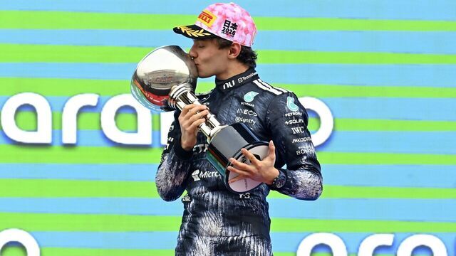 SUZUKA, JAPAN - MARCH 29: Andre Kimi Antonelli (12) of Mercedes-AMG PETRONAS Formula One Team wins the F1 Grand Prix of Japan on March 29, 2026, at Suzuka international Circuit, in Suzuka city, Mie Prefecture, Japan. Oscar Piastri (81) of McLaren Mastercard Formula 1 Team finishes second and Charles Leclerc (16) of Scuderia Ferrari HP, finishes third.