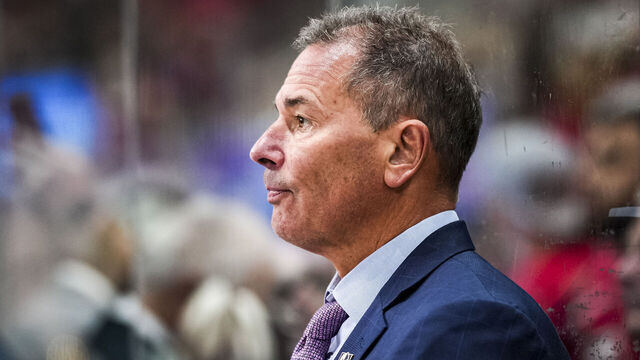 RALEIGH, NORTH CAROLINA - OCTOBER 28: Head Coach Bruce Cassidy of the Vegas Golden Knights follows gameplay during the second period of a game against the Carolina Hurricanes at Lenovo Center on October 28, 2025 in Raleigh, North Carolina.