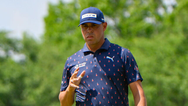 HOUSTON, TX - MARCH 29: Gary Woodland (USA) celebrates sinking his long birdie putt on 9 during the final round of the Texas Children's Houston Open on March 29, 2026, at Memorial Park Golf Course, Houston, Texas.