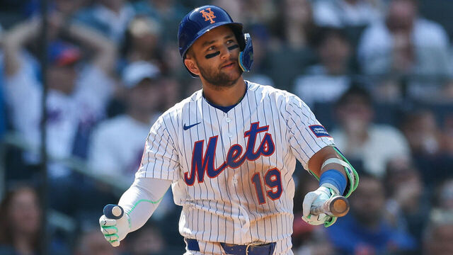 NEW YORK, NEW YORK - MARCH 26: Bo Bichette #19 of the New York Mets looks on during the game against the Pittsburgh Pirates on Opening Day at Citi Field on March 26, 2026 in the Queens borough of New York City.