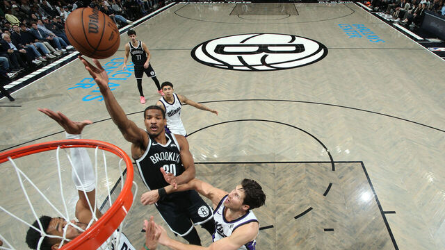 BROOKLYN, NY - MARCH 29: Ochai Agbaji #30 of the Brooklyn Nets shoots the ball during the game against the Sacramento Kings on March 29, 2026 at Barclays Center in Brooklyn, New York. Mandatory Copyright Notice: Copyright 2026 NBAE