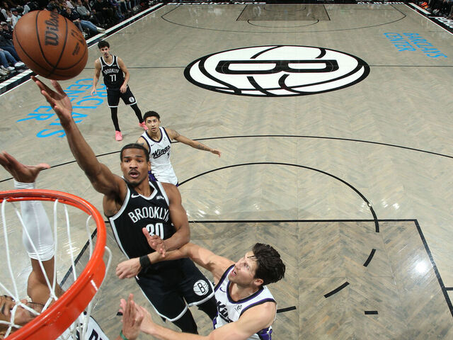 BROOKLYN, NY - MARCH 29: Ochai Agbaji #30 of the Brooklyn Nets shoots the ball during the game against the Sacramento Kings on March 29, 2026 at Barclays Center in Brooklyn, New York. Mandatory Copyright Notice: Copyright 2026 NBAE