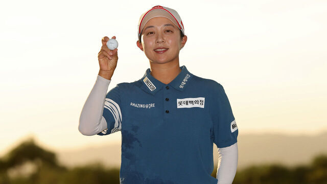 PHOENIX, ARIZONA - MARCH 29: Hyo Joo Kim of South Korea poses with a Titleist golf ball on the 18th green after winning the Ford Championship presented by Wild Horse Pass 2026 at Whirlwind Golf Club in Wild Horse Pass on March 29, 2026 in Phoenix, Arizona.