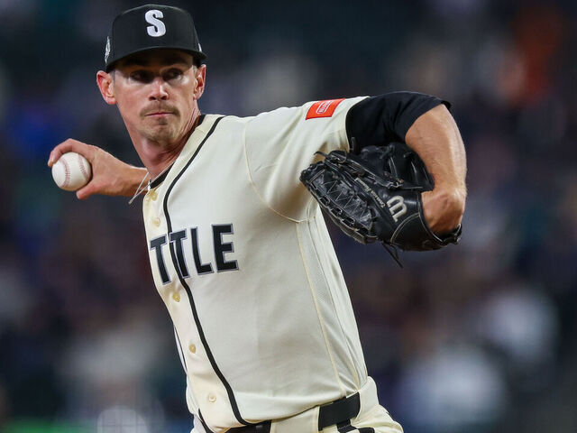 SEATTLE, WASHINGTON - MARCH 29: Emerson Hancock #26 of the Seattle Mariners delivers a pitch during the first inning against the Cleveland Guardians at T-Mobile Park on March 29, 2026 in Seattle, Washington.