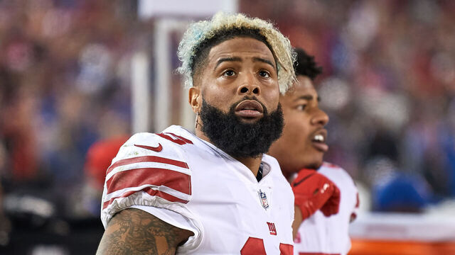 SANTA CLARA, CA - NOVEMBER 12: New York Giants wide receiver Odell Beckham (13) looks on during the NFL game between the New York Giants and the San Francisco 49ers on November 12, 2018 at Levi's Stadium in Santa Clara, CA.