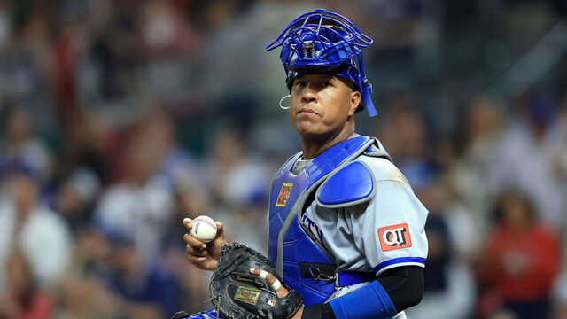 ATLANTA, GA - MARCH 27: Catcher Salvador Perez #13 of the Kansas City Royals during the MLB game between the Atlanta Braves and the Kansas City Royals on March 27, 2026 at Truist Park in Atlanta, GA.
