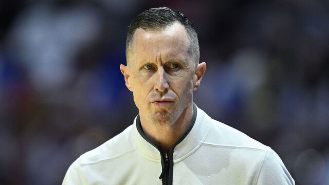 SAN DIEGO, CALIFORNIA - MARCH 20: Head coach Rick Croy of the California Baptist Lancers looks on during the first half against the Kansas Jayhawks in the first round of the 2026 NCAA Men's Basketball Tournament at Viejas Arena at San Diego State University on March 20, 2026 in San Diego, California.