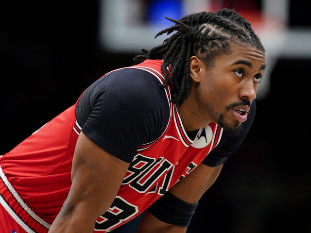 NEW YORK, NEW YORK - FEBRUARY 09: Jaden Ivey #31 of the Chicago Bulls looks on during the game against the Brooklyn Nets at Barclays Center on February 09, 2026 in New York City.