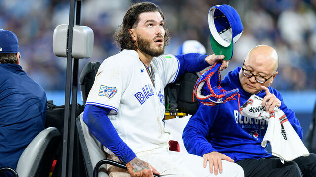 TORONTO, ON - MARCH 30: Toronto Blue Jays Starting Pitcher Cody Ponce (66) is being carted off the field after an injury during the MLB regular season game between the Colorado Rockies and the Toronto Blue Jays on March 30, 2026, at Rogers Centre in Toronto, ON, Canada.