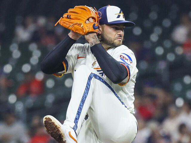 HOUSTON, TX - MARCH 30: Houston Astros starting pitcher Lance McCullers Jr. (43) throws a pitch in the top of the seventh inning during the MLB game between the Boston Red Sox and Houston Astros on March 30, 2026 at Daikin Park in Houston, Texas.