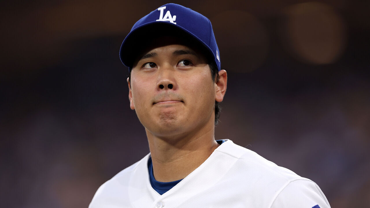LOS ANGELES, CALIFORNIA - MARCH 30: Shohei Ohtani #17 of the Los Angeles Dodgers looks on before the game against the Cleveland Guardians at Dodger Stadium on March 30, 2026 in Los Angeles, California.