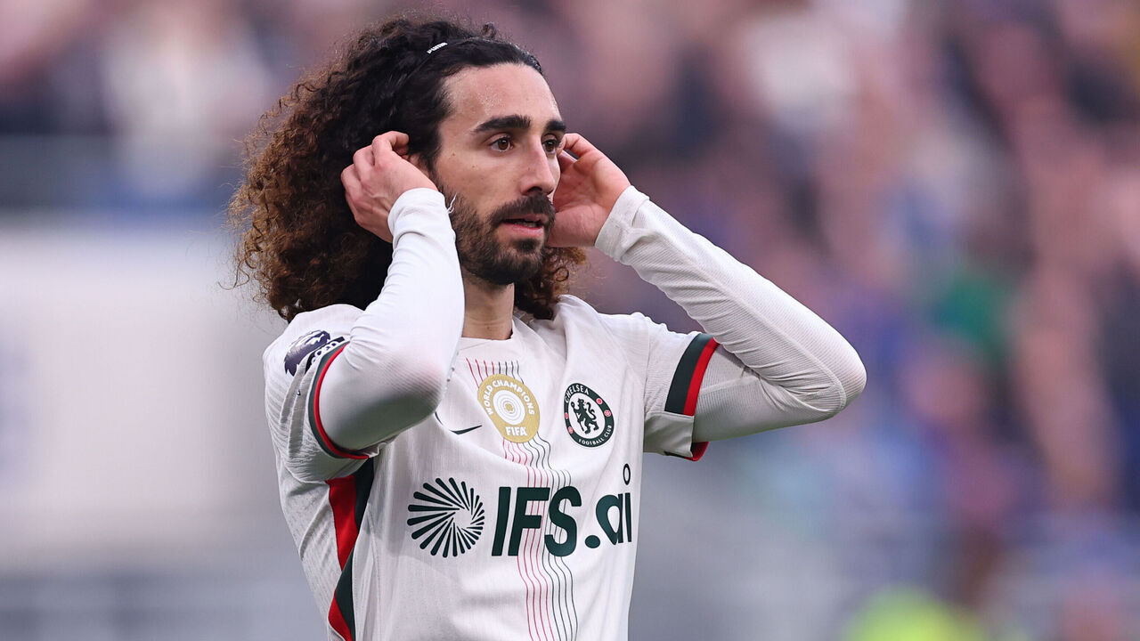 LIVERPOOL, ENGLAND - MARCH 21: Marc Cucurella of Chelsea during the Premier League match between Everton and Chelsea at Goodison Park on March 21, 2026 in Liverpool, United Kingdom.