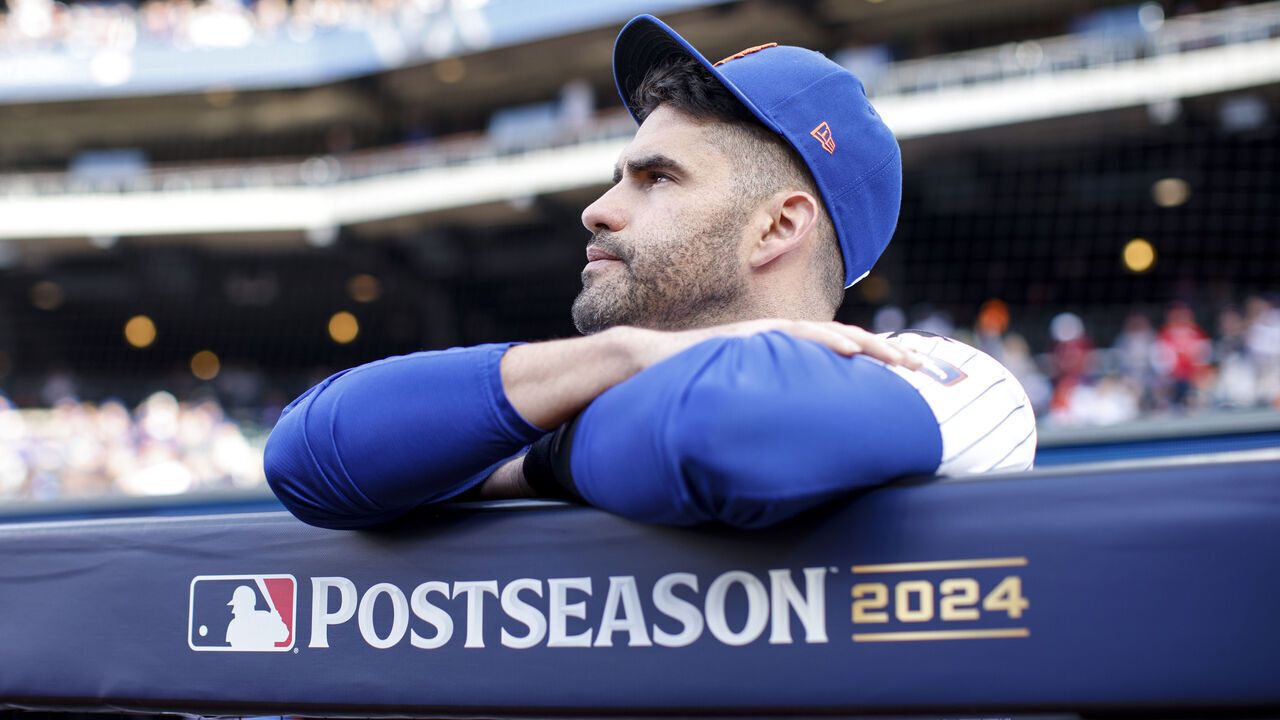 NEW YORK, NY - OCTOBER 08: J. D. Martinez #28 of the New York Mets looks on prior to Game 3 of the Division Series presented by Booking.com between the Philadelphia Phillies and the New York Mets at Citi Field on Tuesday, October 8, 2024 in New York, New York.
