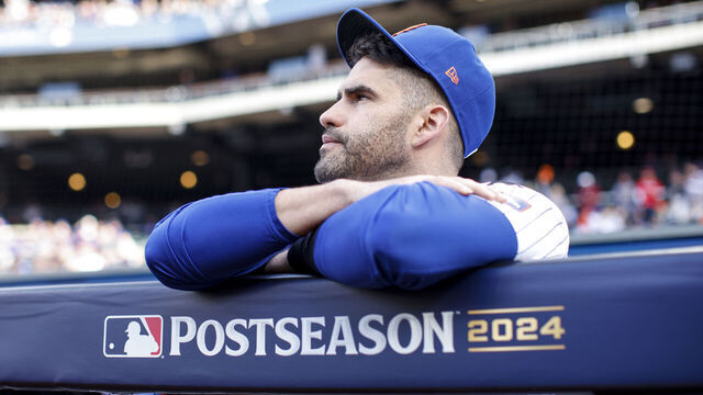 NEW YORK, NY - OCTOBER 08: J. D. Martinez #28 of the New York Mets looks on prior to Game 3 of the Division Series presented by Booking.com between the Philadelphia Phillies and the New York Mets at Citi Field on Tuesday, October 8, 2024 in New York, New York.