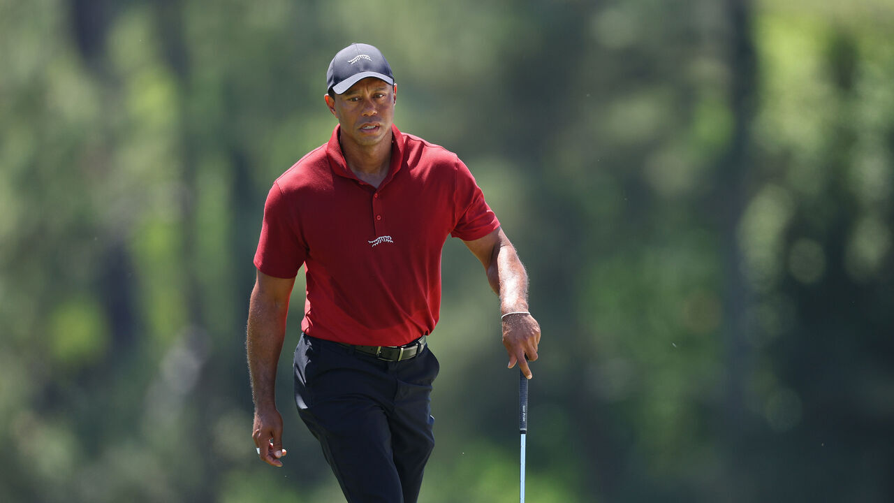 AUGUSTA, GEORGIA - APRIL 14: Tiger Woods of the United States walks to the 18th green during the final round of the 2024 Masters Tournament at Augusta National Golf Club on April 14, 2024 in Augusta, Georgia.