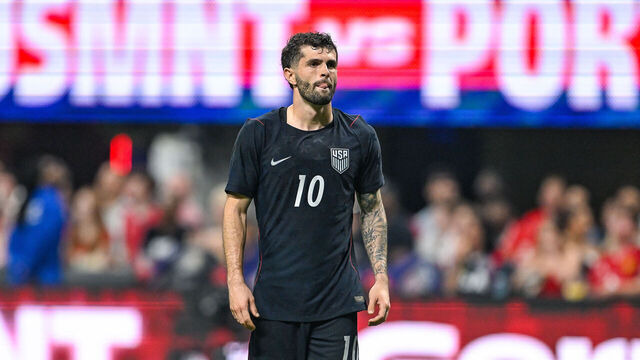 ATLANTA, GA - MARCH 31: United States midfielder Christian Pulisic (10) reacts during the international friendly between Portugal and the United States on March 31st, 2026 at Mercedes-Benz Stadium in Atlanta, GA.