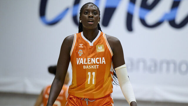 MADRID, SPAIN - JANUARY 17: Awa Fam #11 of Valencia Basket in action during Liga Femenina Endesa match between Movistar Estudiantes and Valencia Basket on January 17, 2026 in Madrid, Spain.
