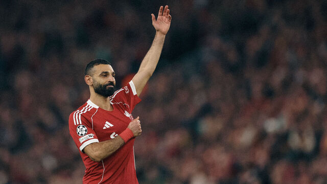 LIVERPOOL, ENGLAND - MARCH 18: (EDITORS NOTE: This image has been digitally enhanced) Mohamed Salah of Liverpool celebrates after scoring his sides fourth goal during the UEFA Champions League 2025/26 Round of 16 Second Leg match between Liverpool FC and Galatasaray SK at Anfield on March 18, 2026 in Liverpool, England.
