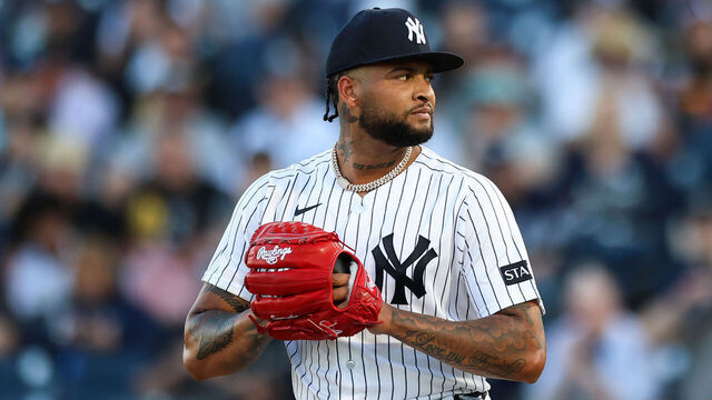 TAMPA, FL - MARCH 20: Luis Gil #81 of the New York Yankees pitches during the game against the Baltimore Orioles at George M. Steinbrenner Field on March 20, 2026 in Tampa, Florida.