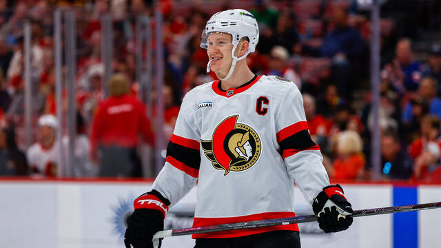 SUNRISE, FL - MARCH 31 : Ottawa Senators left wing Brady Tkachuk (7) looks on during a NHL game between the Ottawa Senators and the Florida Panthers on March 31, 2026 at Amerant Bank Arena in Sunrise, FL.