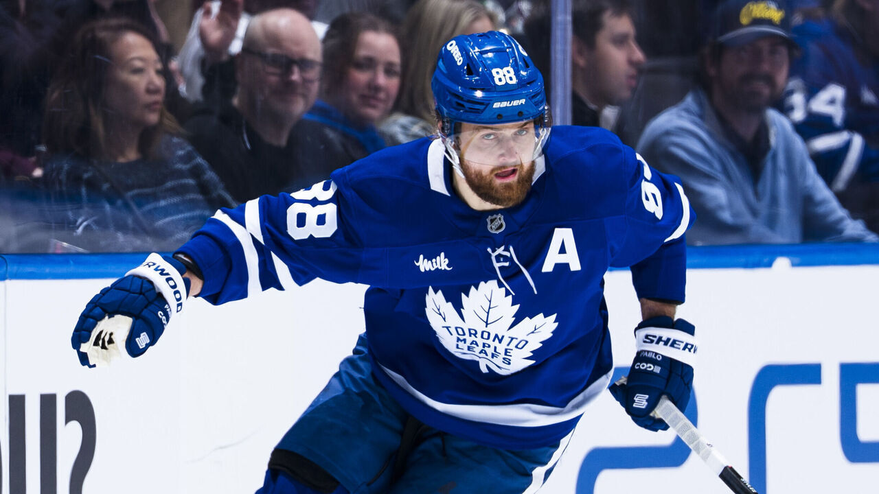 TORONTO, CANADA - MARCH 25: William Nylander #88 of the Toronto Maple Leafs skates against the New York Rangers during the third period in their NHL game at Scotiabank Arena on March 25, 2026 in Toronto, Ontario, Canada.