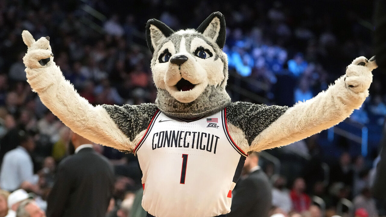 NEW YORK, NY - MARCH 13: The Connecticut Huskies mascot on the floor during the 2026 Big East Men's Tournament - Semifinal game against the Georgetown Hoyas at Madison Square Garden on March 13, 2026 in New York City.