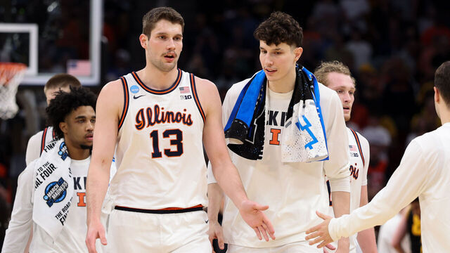 HOUSTON, TEXAS - MARCH 28: Tomislav Ivisic #13 of the Illinois Fighting Illini looks on during the Elite Eight round game of the 2026 NCAA Men's Basketball Tournament held at Toyota Center on March 28, 2026 in Houston, Texas.