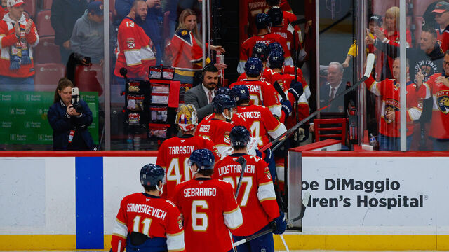 SUNRISE, FL - MARCH 31 : Florida Panther players leave the arena at the end of a NHL game between the Ottawa Senators and the Florida Panthers on March 31, 2026 at Amerant Bank Arena in Sunrise, FL.