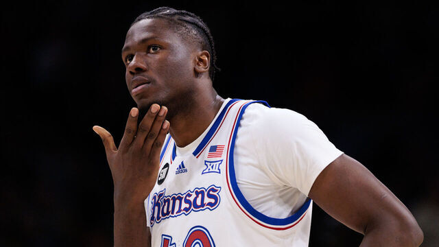 BOULDER, COLORADO - JANUARY 20: Flory Bidunga #40 of the Kansas Jayhawks looks on during the second half against the Colorado Buffaloes at the CU Events Center on January 20, 2026 in Boulder, Colorado.