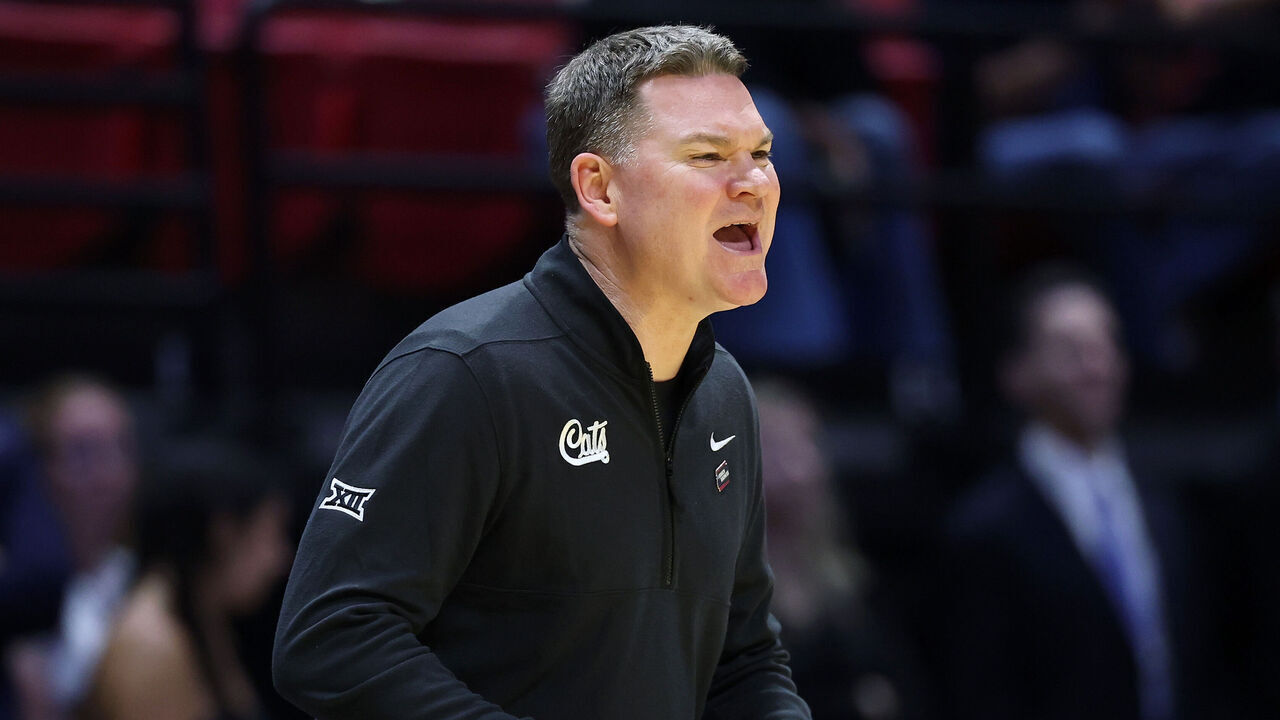 SAN DIEGO, CALIFORNIA - MARCH 22: Head coach Tommy Lloyd of the Arizona Wildcats reacts during the first half against the Utah State Aggies in the second round of the 2026 NCAA Men's Basketball Tournament at Viejas Arena at San Diego State University on March 22, 2026 in San Diego, California.