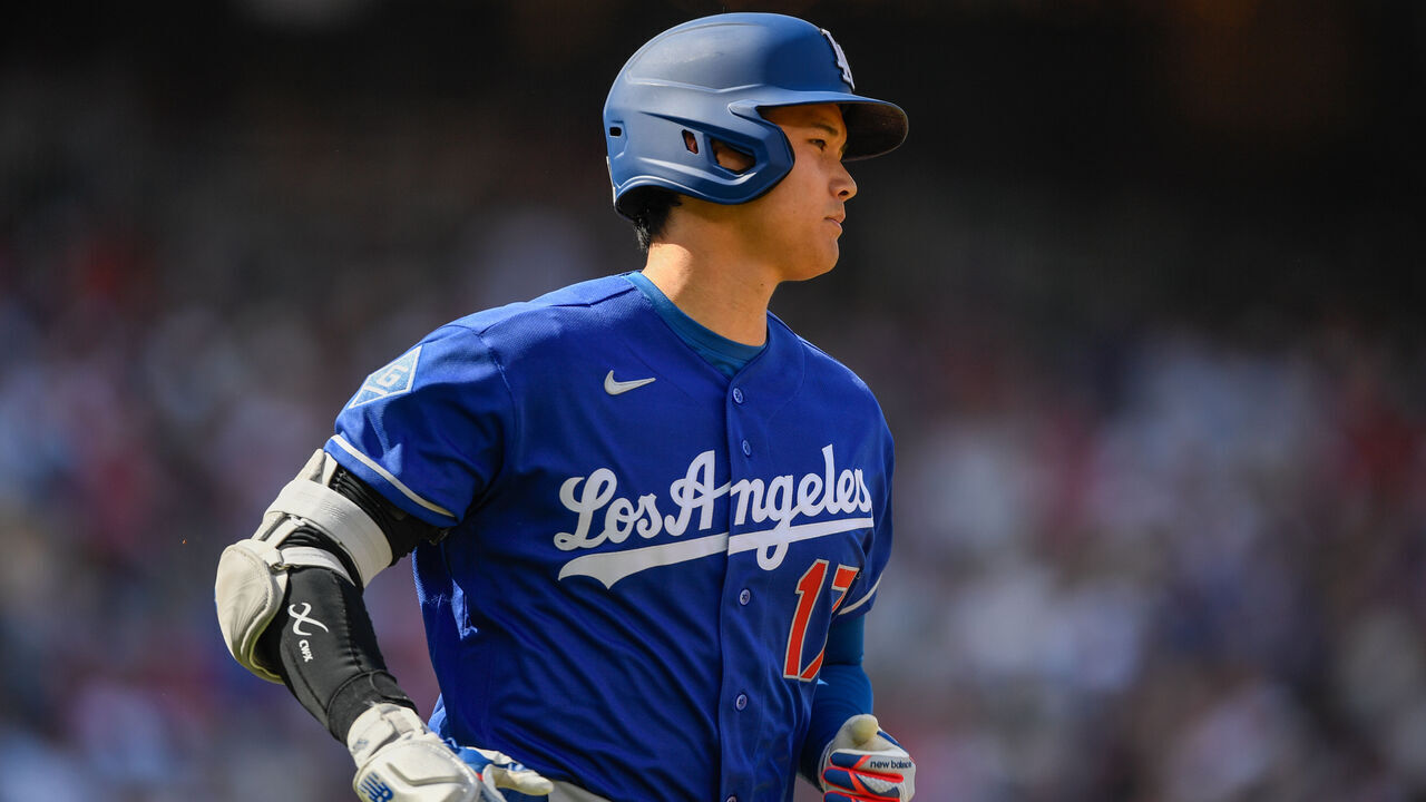 WASHINGTON, DC - APRIL 03: Shohei Ohtani #17 of the Los Angeles Dodgers runs to first base during the game between the Los Angeles Dodgers and the Washington Nationals at Nationals Park on Friday, April 3, 2026 in Washington, District of Columbia.