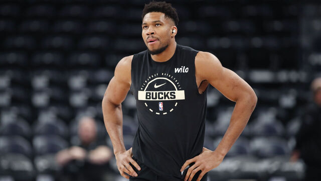 SALT LAKE CITY, UT - MARCH 19: Giannis Antetokounmpo #29 of the Milwaukee Bucks walks on the court during warmups before a game against the Utah Jazz at the Delta Center on March 19, 2026 in Salt Lake City, Utah. NOTE TO USER: User expressly acknowledges and agrees that, by downloading and/or using this photograph, user is consenting to the terms and conditions of the Getty Images License Agreement.