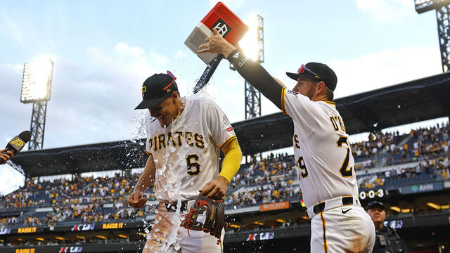PITTSBURGH, PA - APRIL 03: Konnor Griffin #6 of the Pittsburgh Pirates in action in his major league debut against the Baltimore Orioles at PNC Park on April 3, 2026 in Pittsburgh, Pennsylvania.