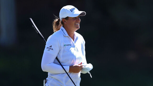 LAS VEGAS, NEVADA - APRIL 03: Lauren Coughlin of the United States walks to the ninth green during the second round of the Aramco Championship 2026 at Shadow Creek Golf Course on April 03, 2026 in Las Vegas, Nevada.